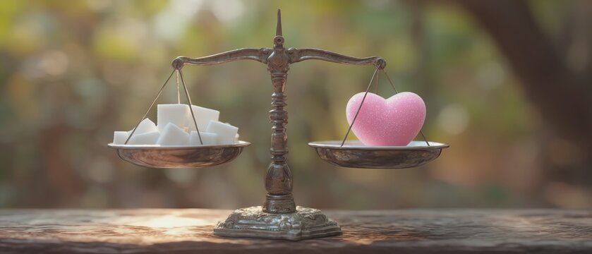 Balance between love and materialism concept.