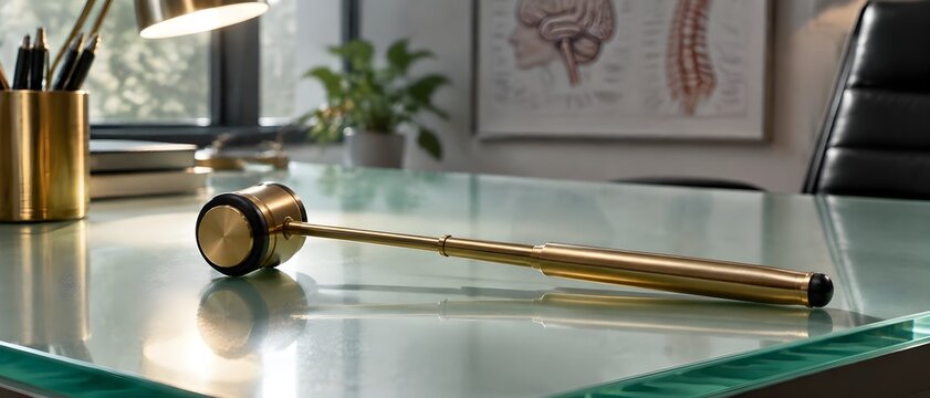 Babinski neurological reflex hammer with weighted circular brass head and telescoping stem