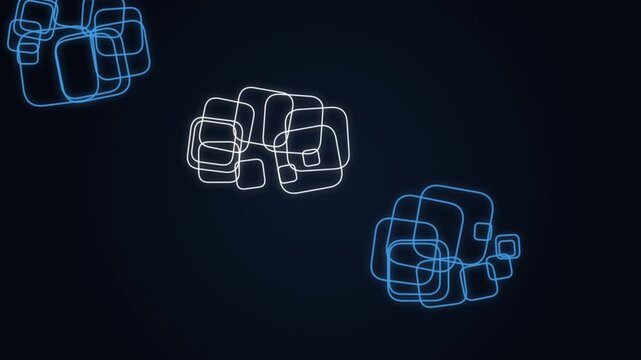 Glowing Neon Squares Floating In Digital Dark Space Dynamic Motion Graphic Background Animation