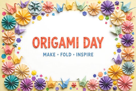 Origami day celebration background with paper cranes and fans
