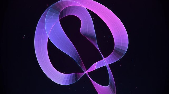 Neon Violet Infinity Ribbon Motion Graphics Background Featuring Rotating Curving Geometric Light Loo