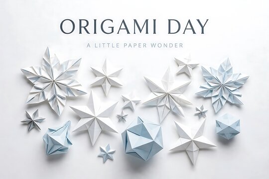 Origami paper stars and geometric shapes isolated on white background