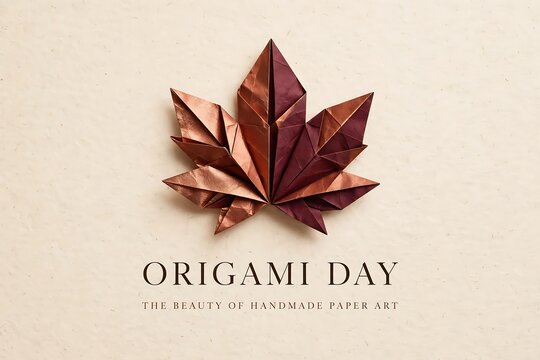 Origami maple leaf made of paper on a textured light beige background, representing the beauty of handmade paper art