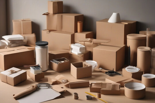 Stack of cardboard boxes in organized storage