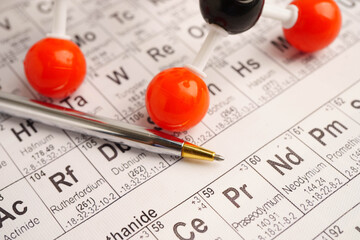 Molecules chemical on a periodic table background. © Pakawadee