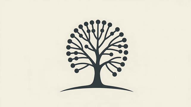Minimalist digital tree logo design, tech network tree icon, modern connection tree emblem for business branding