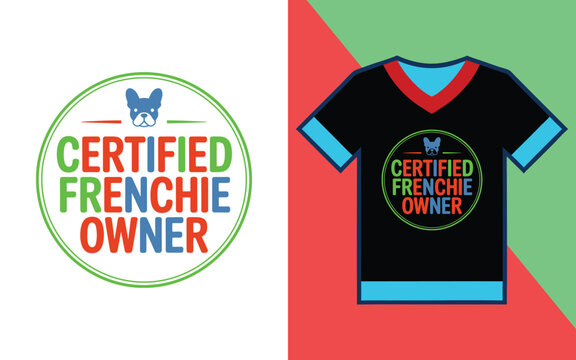 Certified frenchie owner circular badge with a french bulldog silhouette for dog lovers
