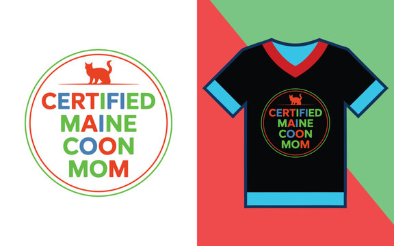Certified maine coon mom circular badge with a cat silhouette for apparel and t-shirt printing