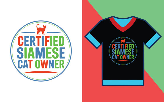 Certified siamese cat owner print featuring a stylized feline inside a circular badge for apparel