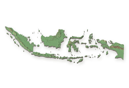 3D Map of Indonesia Stock Photo - Southeast Asia Country Relief