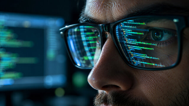 Programming Code Reflected in Developer Eyeglasses