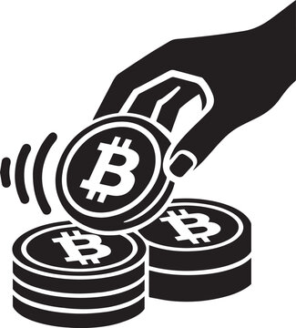 Human hand placing bitcoin coin on stack representing investment and payment processing.