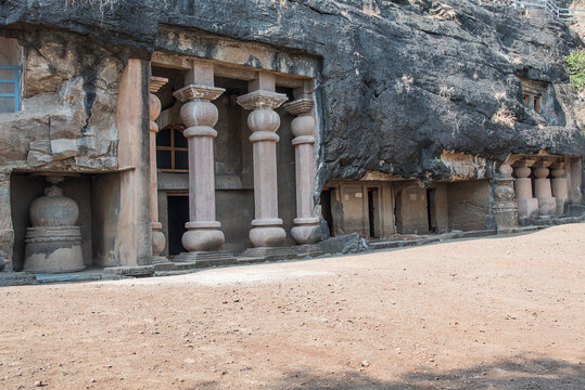 Amba-Ambika group of caves, a rock-cut caves of The Manmodi or Manmukud Caves complex, an unfinished Chaitya-cave and a number of ruined cells and viharas, Junnar, Pune, Maharashtra, India.