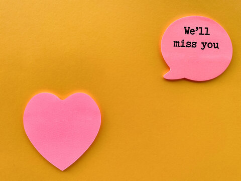We&rsquo;ll Miss You Farewell Message with Pink Heart on Orange Background