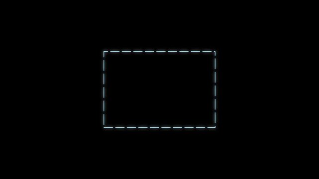  Subtle dashed rectangular frame animation with muted cyan-gray edges on black, ideal for selection indicators, wireframe interfaces, futuristic displays, and minimalist digital overlays.
