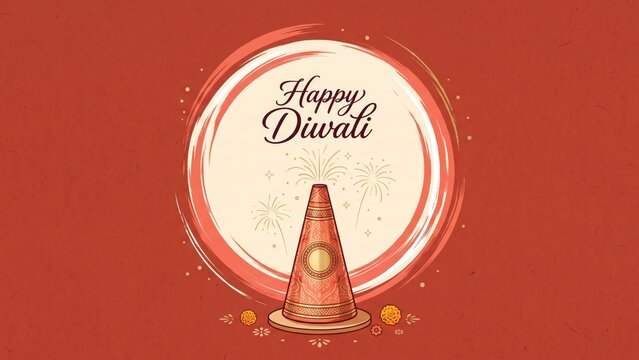 Minimalist Diwali Greeting with Red and Gold Anar Firecracker