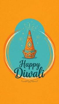 Happy Diwali Greeting with Decorative Golden Anar Fountain
