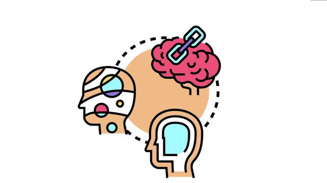 Principle concept visualizing a linked brain with a chain connecting diverse human heads. Representing shared values. Common understanding