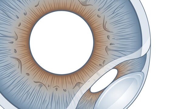 Anatomical illustration of the human eye showing the iris and pupil.