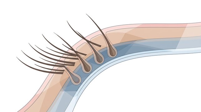 Illustration of human eyelashes growing from the eyelid.
