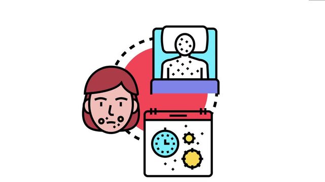 Prion disease outbreak concept an infected person developing skin symptoms in bed. A person's face with visible skin lesions