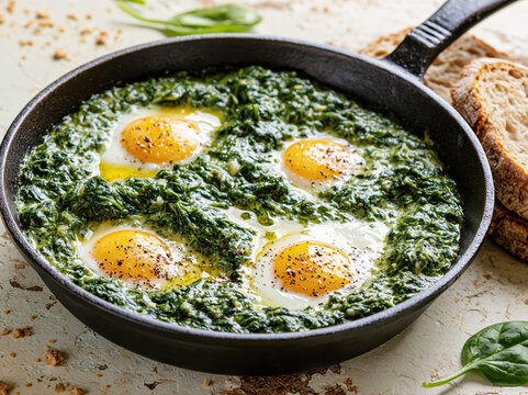 One-Pan Creamed Spinach with Eggs