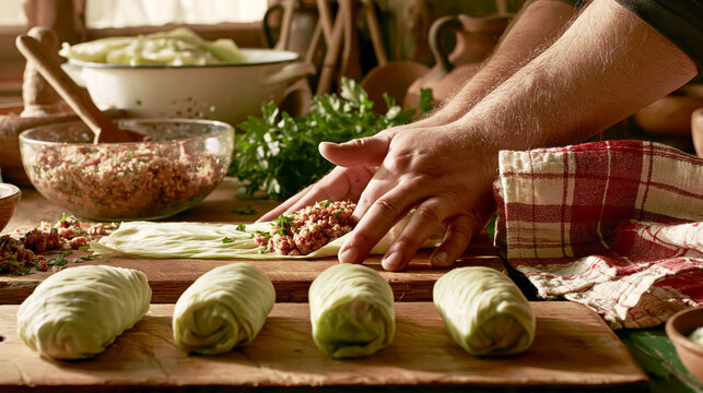 Preparing Traditional Polish Stuffed Cabbage Rolls