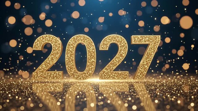 2027 Gold Glitter Numbers Bokeh Sparkle Celebration Motion Graphic Background Loop
