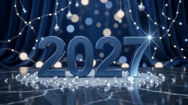 2027 Year Blue Numbers Diamond Sparkle Luxury Celebration Motion Graphic Background Loop
