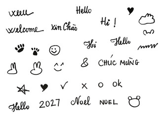 Vietnamese xinchao, helo, hi , icon,2027 handraw. white background © HAO