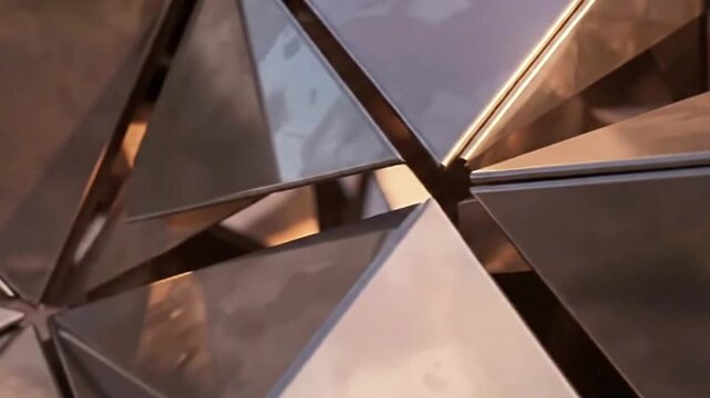 Abstract Interlocking Parametric Steel Polygons at Sunset.