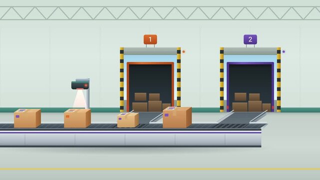 Isometric Automated Parcel Barcode Scanner and Conveyor Belt Sorting System