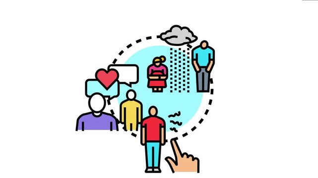 People experiencing diverse personal emotions and reactions to external stimuli, covering both positive connections with communication and empathy, along with negative feelings of sadness and anger
