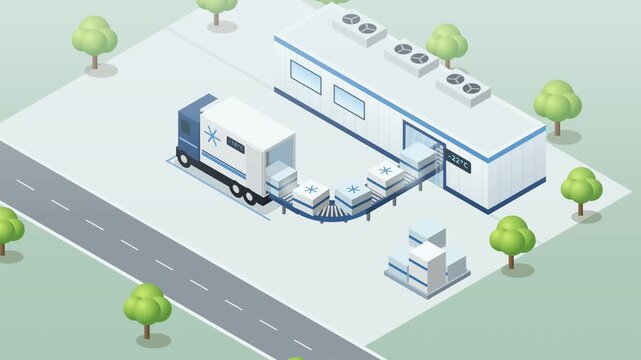 Isometric Automated Cold Chain Logistics and Reefer Truck System
