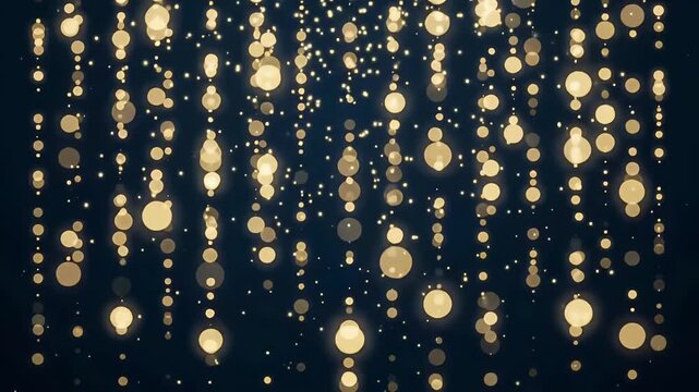 Gold light particle falling vertical strand motion graphic background seamless loop

