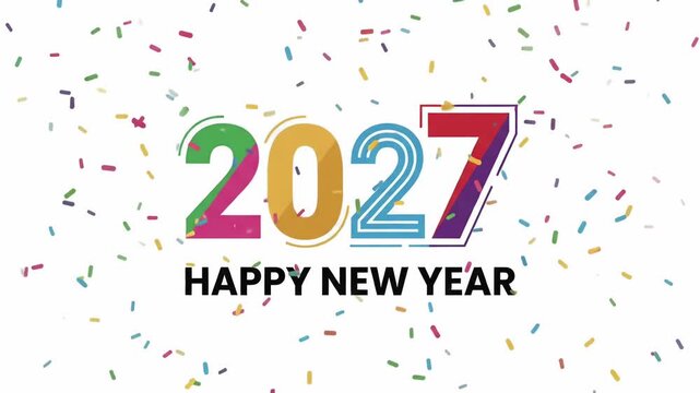 2027 Year Celebration Colorful Numbers Confetti Motion Graphic Background Loop Animation
