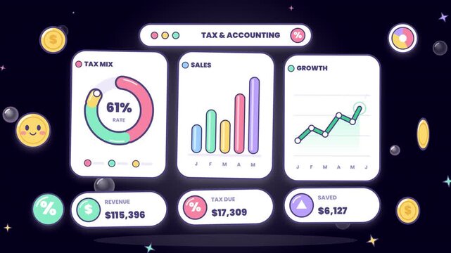 Tax and Accounting Dashboard Animation with Financial Reports and Data Analytics