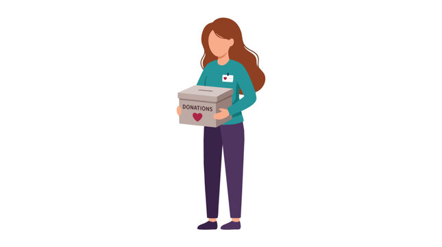 Woman volunteer holding a donation box for charity and social cause