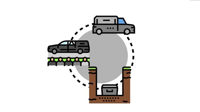 Hearse transporting a coffin to a grave, with people attending a funeral procession, end of life ritual symbolizing sorrow and remembrance