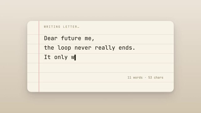 Minimalist animation of digital notepad writing application interface with blinking cursor and word count