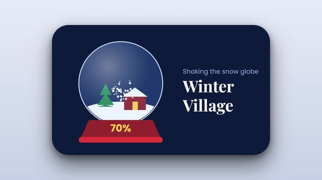 vector animation of a winter village snow globe with house and pine tree on blue background