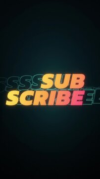 Subscribe kinetic typography with cyan outline echo text stacking and glitching, vertical seamless loop