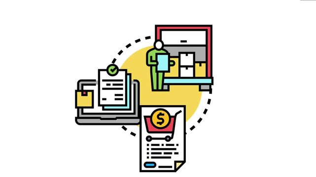 Supply chain management concept depicting the complete procurement and fulfillment process with ordering, inventory, and delivery steps for business operations and logistic planning