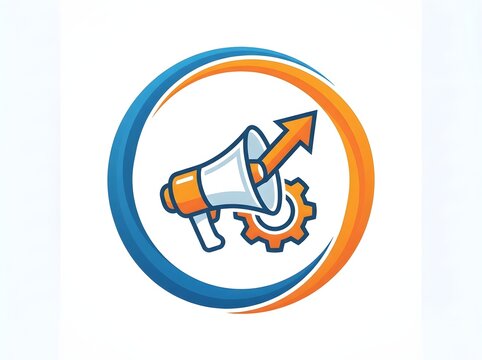 Marketing icon with megaphone and arrow vector illustration on white background