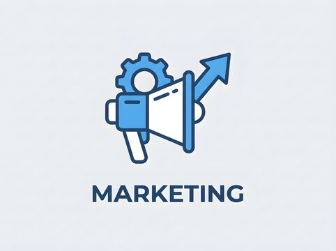 Marketing icon with megaphone and gear flat vector illustration