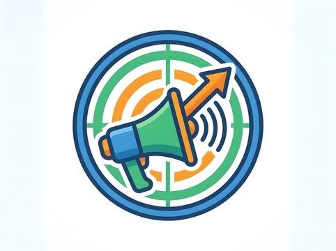 Marketing icon with megaphone and target flat vector illustration on white background
