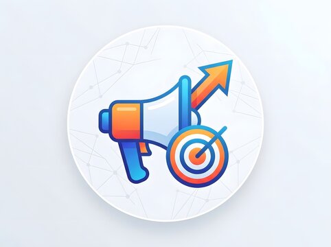 Marketing icon with megaphone and target colorful vector illustration