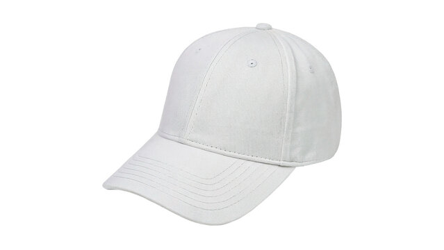Blank white cotton baseball cap adjustable sport hat template isolated on transparent background.