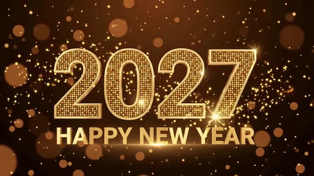 2027 gold glitter text animation with light ring motion graphic background loop
