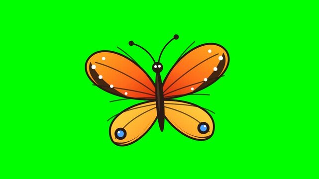 Cartoon orange butterflies flapping on a green screen background